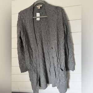 LOFT Charcoal Cable Knit Cardigan